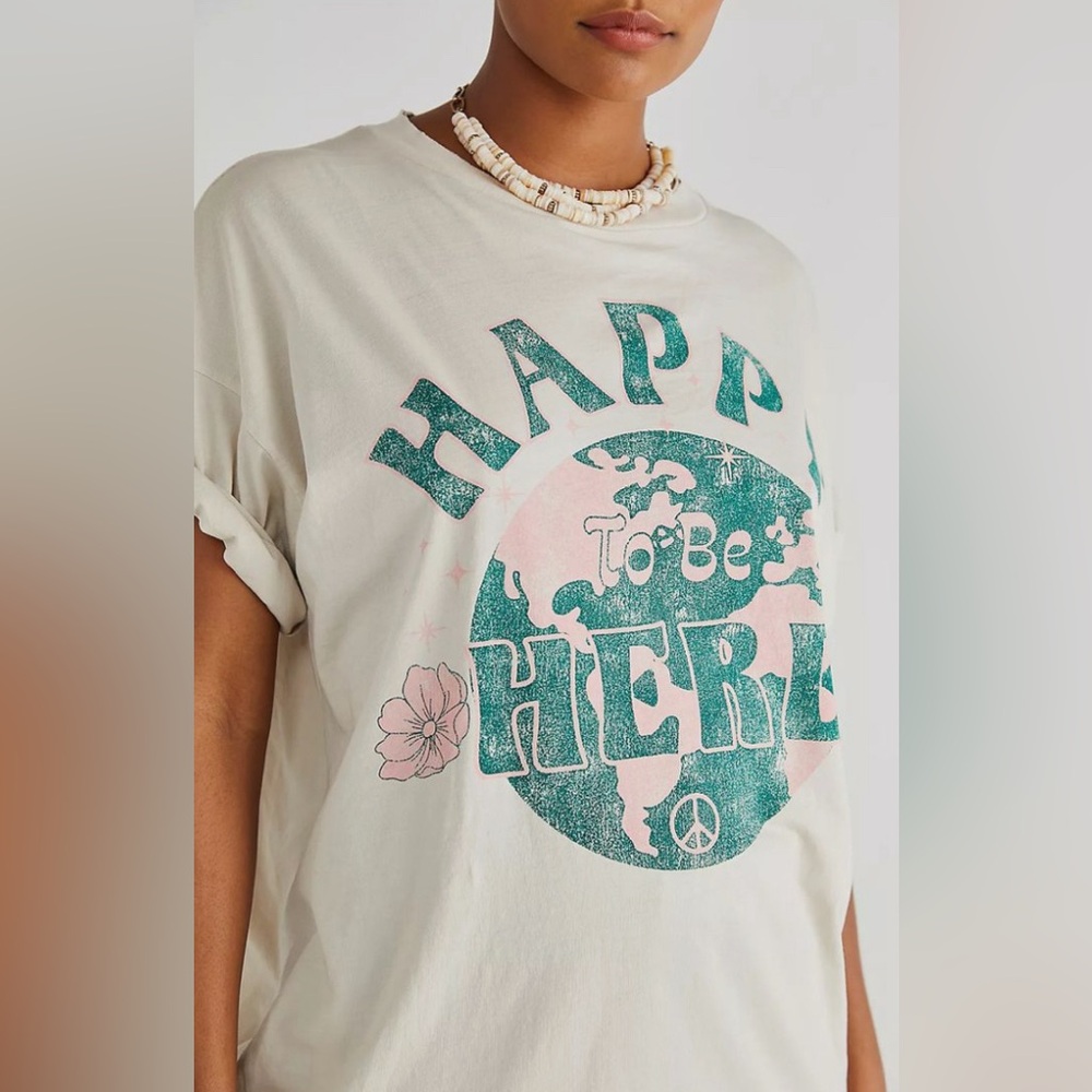 Free People x Vintage Souls Happy To Be Here Graphic Tee  Cream XS